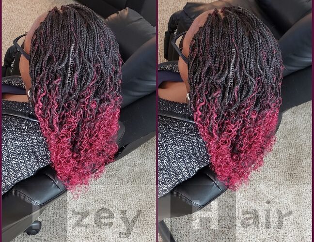 OMBRE Individual Braids CURLED WITH FLEXIRODS - 1B & BURGUNDY - Izey Hair - Las Vegas, NV
