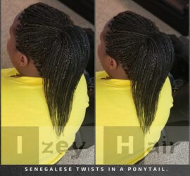 Senegalese Twists in a Ponytail. Black (#1) with Blond (#27)- Izey Hair - Las Vegas, NV