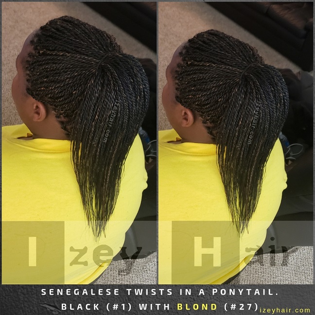 Senegalese Twists in a Ponytail. Black (#1) with Blond (#27)- Izey Hair - Las Vegas, NV