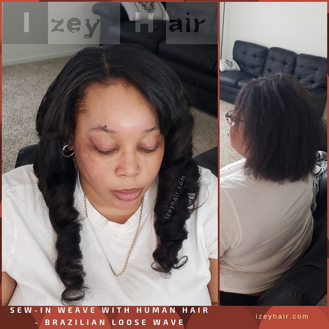 Sew-In Weave with Human Hair - Brazilian Loose Wave Bundles- Izey Hair - Las Vegas, NV