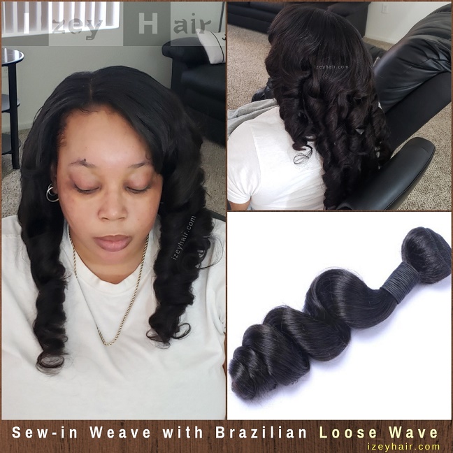 Sew-In Weave with Human Hair - Brazilian Loose Wave Bundles- Izey Hair - Las Vegas, NV