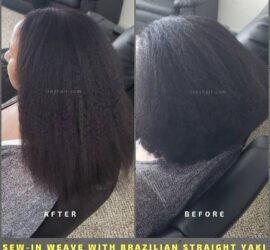 Natural-Looking Sew-in Weave with Brazilian Human Hair Yaki.