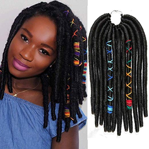 Straight Black Faux Locs with Decorative String