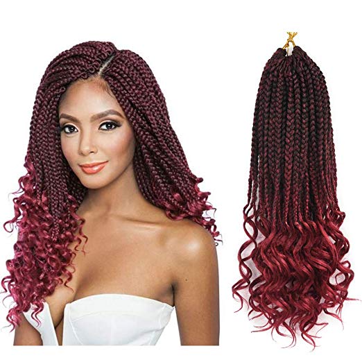 Crochet Box Braids With Curly Ends - Burgundy