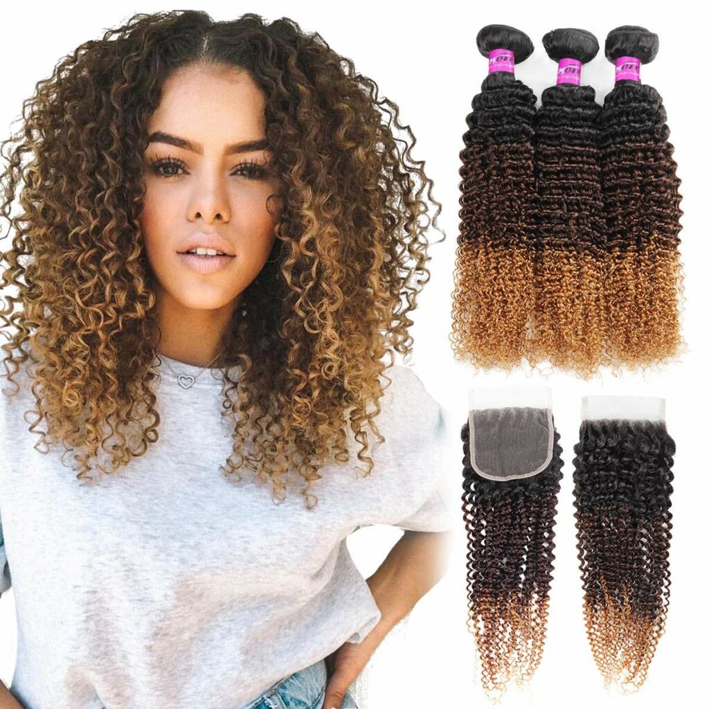 Ombre Brazilian Kinky Curls - Bundles And Closure