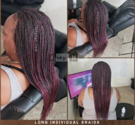 Long Waist-length Individual Box Braids - Color 2 and Burgundy