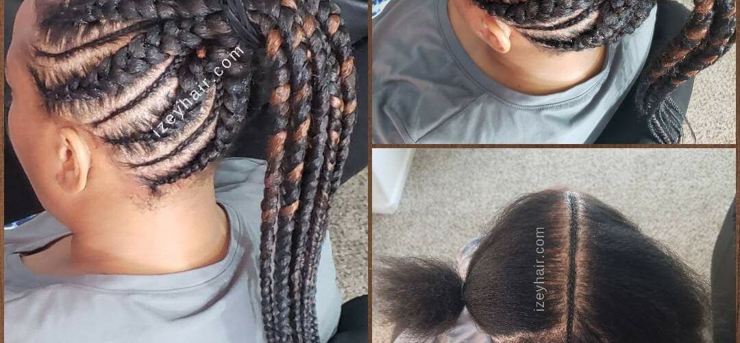 Big and Small Feed-in Braids/Cornrows in a Ponytail (1B and 30)