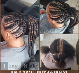 Big and Small Feed-in Braids/Cornrows in a Ponytail (1B and 30)