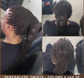 Senegalese Twists in a Ponytail. Colors 4 and 30
