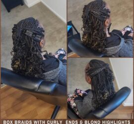 Kid Braid Style: Box Braids with Curly Ends and Blond Highlights