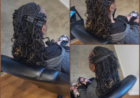 Kid Braid Style: Box Braids with Curly Ends and Blond Highlights