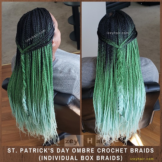 St. Patrick's Day Ombre Crochet Braids – Green Braids (Individual Box Braids) - Izey Hair - Las Vegas, NV