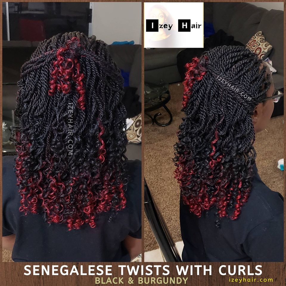 Beautiful Curly Senegalese Twists (Black With A Splash Of Burgundy)
