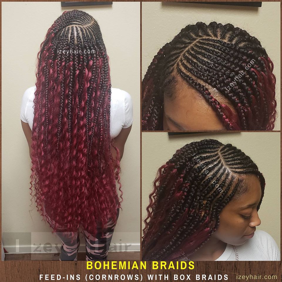 Bohemian Braids - Feed in Braids - Cornrows with Individual Box Braids