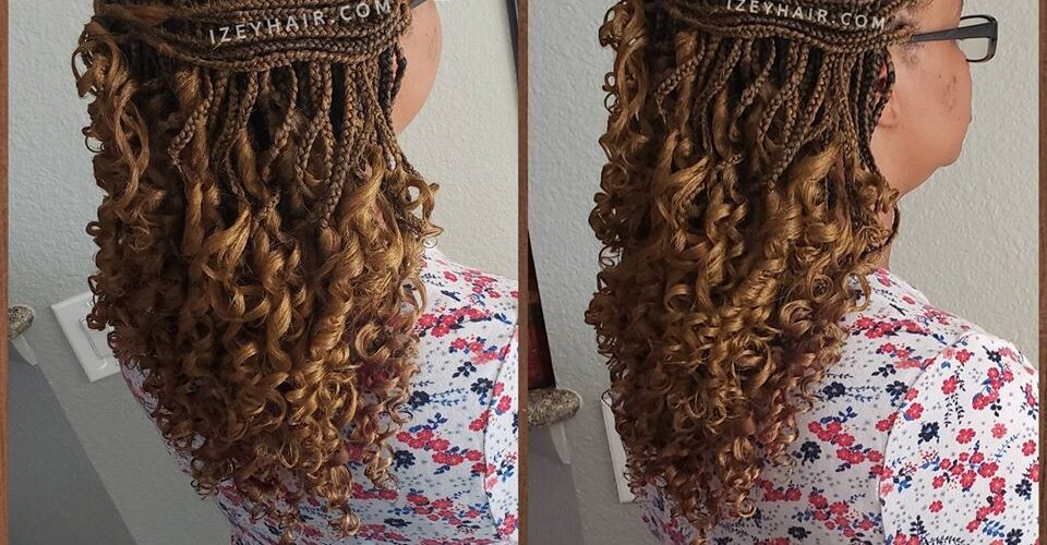 Medium-Sized Individual Box Braids With Curls - Color 27 Blond