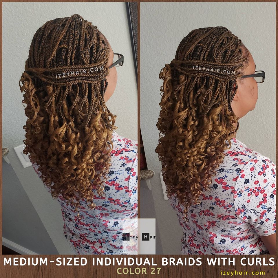 Medium-Sized Individual Box Braids With Curls - Color 27 Blond
