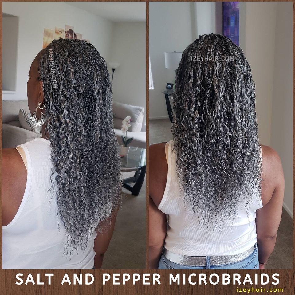 Salt and Pepper Braids Microbraids With Crinkle Curls