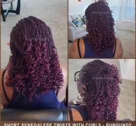 Short Burgundy - Purple Senegalese Twists With Curls