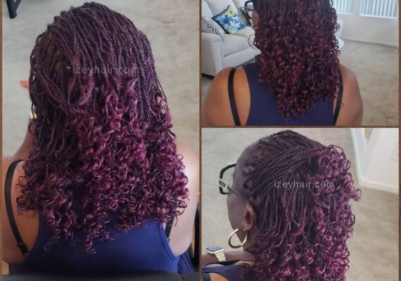 Short Burgundy - Purple Senegalese Twists With Curls