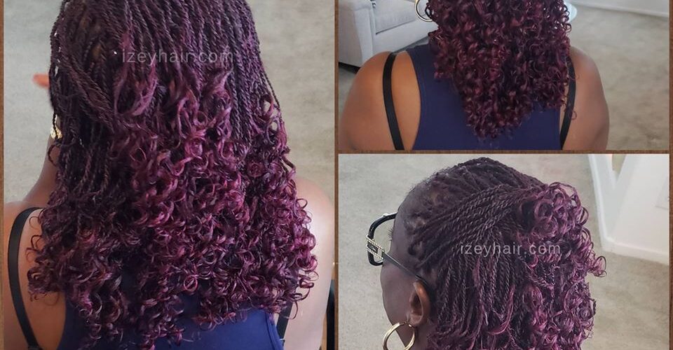 Short Burgundy - Purple Senegalese Twists With Curls