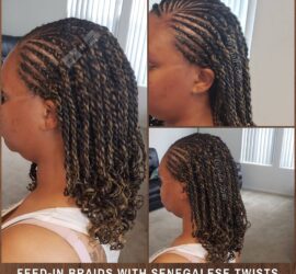 Short Curly Senegalese Twists With Feed-in Braids