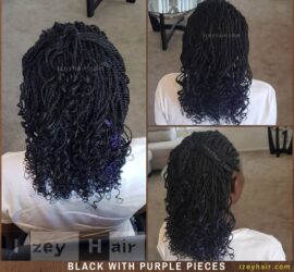 Small Curly Senegalese Twist With Purple Highlights