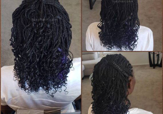 Small Curly Senegalese Twist With Purple Highlights