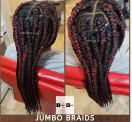Big Jumbo Braids with Burgundy Highlights